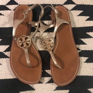 Tory Burch embellished sandal & metallic leather